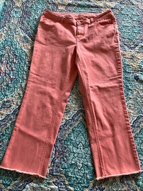 Maurices Coral Pink Cropped Jeans with Frayed Ankles